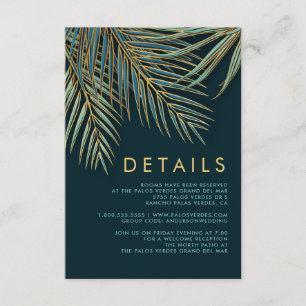 Modern Tropical Handflatan Guld Grönt Beach Weddin Tilläggskort