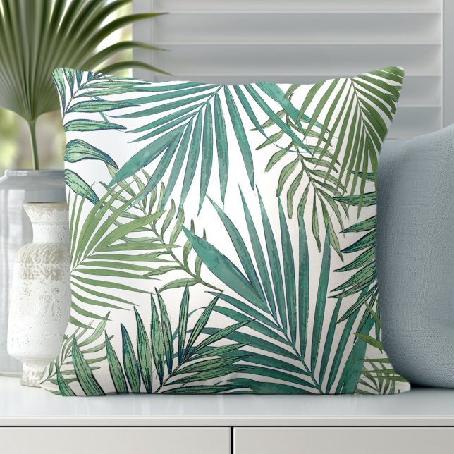 Modern Tropical Handflatan Löv Dekorativ kudde (Discover our Elegant Coastal Throw Pillows from Totally Coast)