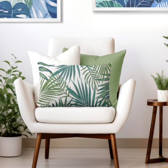 Modern Tropical Handflatan Löv Lumbarkudde (Elevate Your Décor: Discover our Elegant Coastal Throw Pillows from Totally Coast)