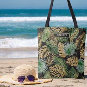 Modern Tropical Handflatan Lövs Faux Guld Glitter Tygkasse