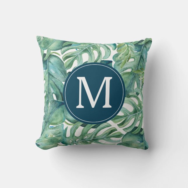 Modern Tropical Handflatan Lövs Monogram Kudde (Framsida)