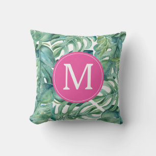Modern Tropical Handflatan Lövs Monogram Kudde