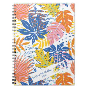 Modern Tropical Handflatan Rosa Blue Gult Anteckningsbok
