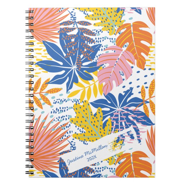 Modern Tropical Handflatan Rosa Blue Gult Anteckningsbok (Framsidan)