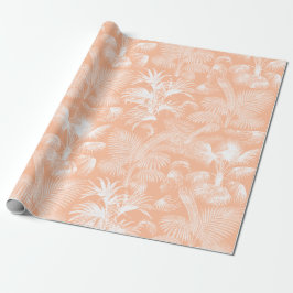 Modern Tropical Handflatan Träd White Peach Rosa Presentpapper