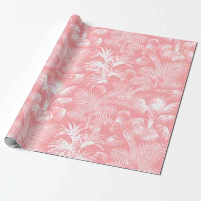 Modern Tropical Handflatan White Rosa Presentpapper (Utrullad)