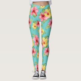 Modern Tropical Hibiscus Blommigt Girly Chic Mönst Leggings