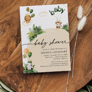 Modern Tropical Jungle Safari Neutralt Baby Shower Inbjudningar