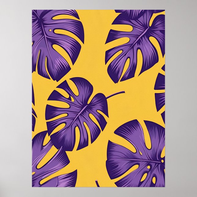 Modern Tropical Lila Löv - Vibrant Gult Art Poster (Framsidan)