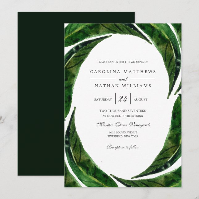 Modern Tropical Löv Bröllop | MÖRK Inbjudningar (Fram/baksida)