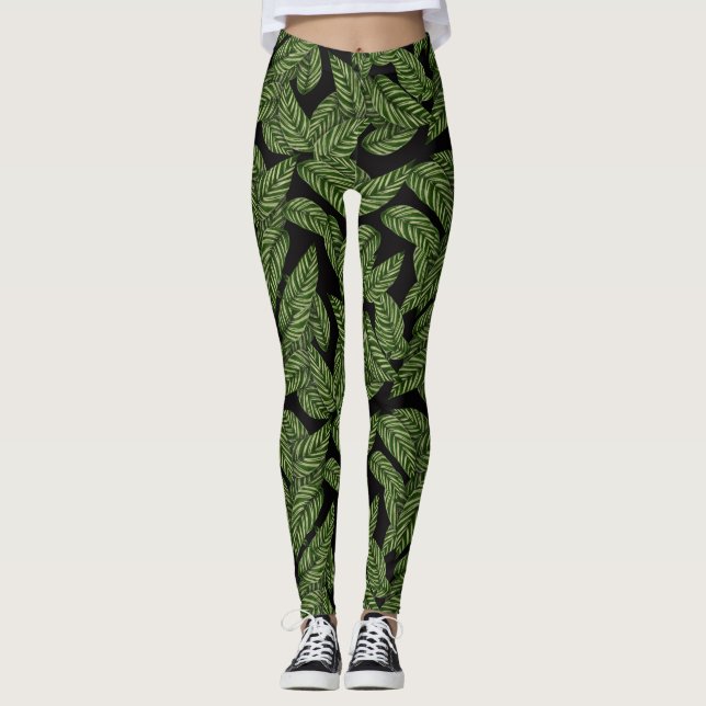 Modern Tropical Löv Löv Mönster Leggings (Framsida)