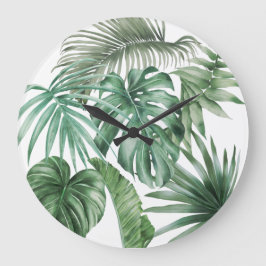 Modern Tropical Löv Monstera Stor Klocka