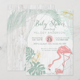 Modern Tropical Lövs Rosa Flamingo Baby Shower Inbjudningar