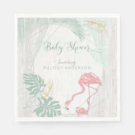 Modern Tropical Lövs Rosa Flamingo Baby Shower Pappersservett