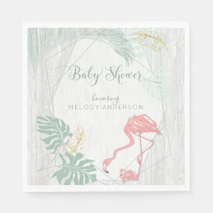 Modern Tropical Lövs Rosa Flamingo Baby Shower Pappersservett