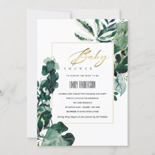 MODERN TROPICAL MONSTERA FAUNA BABY SHOWER INBJUDA TACK KORT