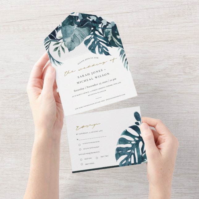 MODERN TROPICAL MONSTERA FOLIAGE BLUE WATERCOLOR (Avrivbar del)