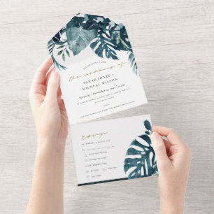 MODERN TROPICAL MONSTERA FOLIAGE BLUE WATERCOLOR
