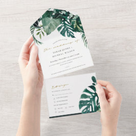 MODERN TROPICAL MONSTERA FOLIAGE GRÖNT WATERCOLOR