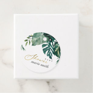 Modern Tropical Monstera Grönt Foliage Baby Shower Gåvor Etiketter