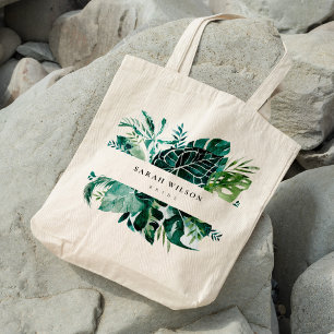 Modern Tropical Monstera Grönt Foliage Leafy Bride Tygkasse