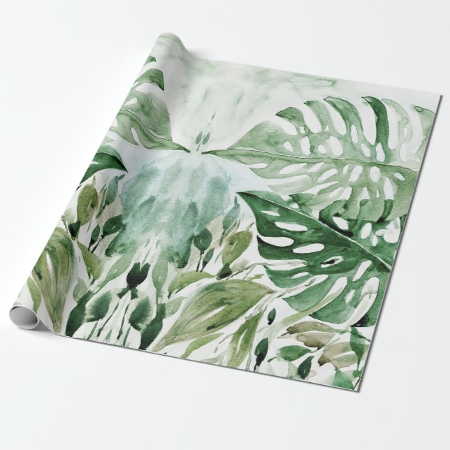 Modern Tropical Monstera Löv Party Presentpapper (Utrullad)