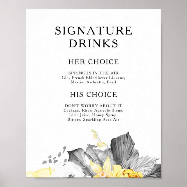Modern Tropical Namnteckning Drinks Sign Poster (Framsidan)