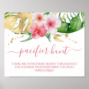 Modern Tropical Nappar Hunt Baby Shower Game Poster