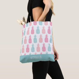 Modern Tropical Pineapple Monogram Tote Bag Tygkasse