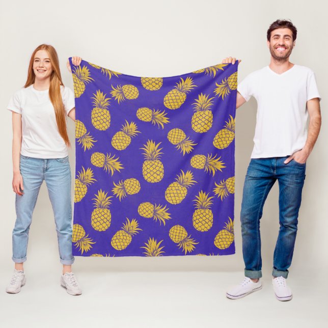 Modern Tropical Pineapple Watercolor Fleecefilt (På plats)