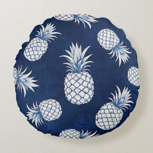 Modern Tropical Pineapple Watercolor Rund Kudde (Framsidan)