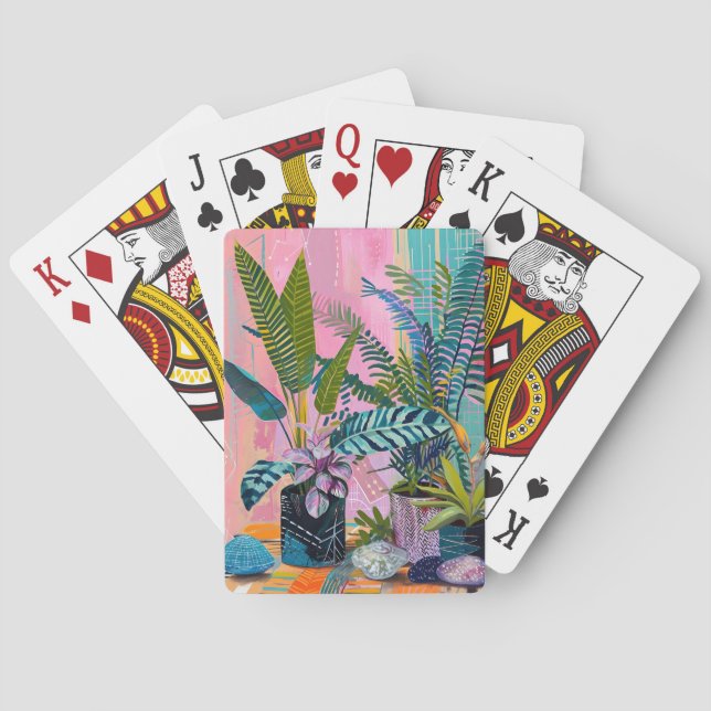Modern Tropical Plant Print – Pink and Green  Casinokort (Baksidan)