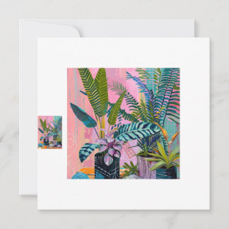 Modern Tropical Plant Print – Pink and Green Inbjudningar