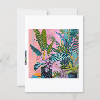 Modern Tropical Plant Print – Pink and Green Vykort