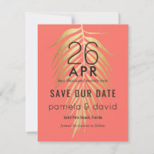 Modern Tropical Save the Date in Coral