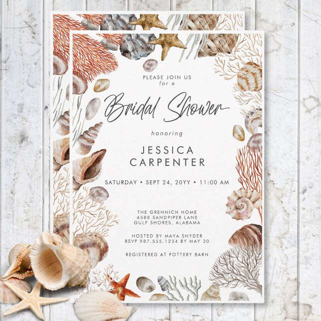 Modern Tropical Seashell Ram Möhippa Inbjudningar (Modern Tropical Seashell Frame Bridal Shower Invitation)