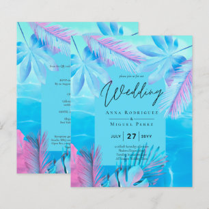Modern Tropical Summer Aqua Blue Rosa Bröllop