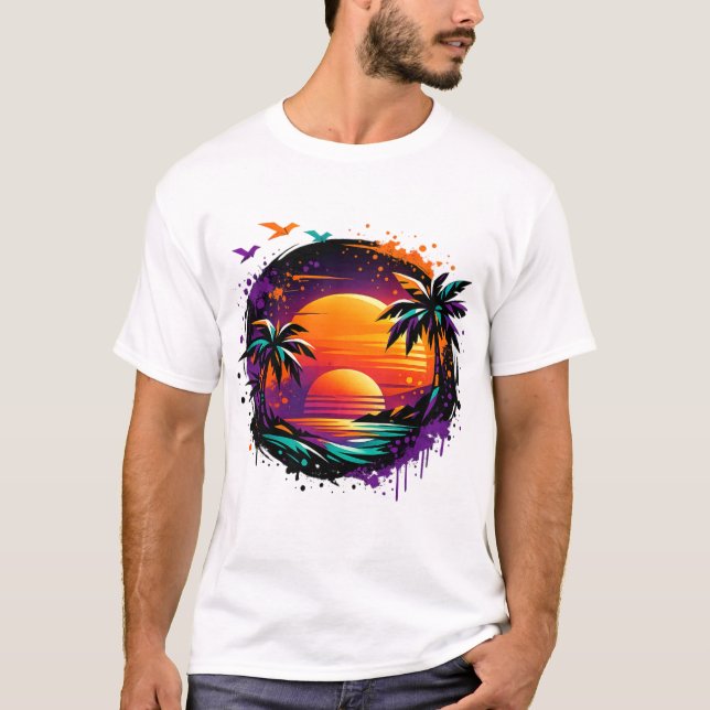 Modern Tropical Sunset Streetwear T-Shirt – Abstra (Framsida)