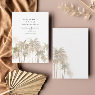 Modern Tropical Träd Typography Bröllop Spara Datumet