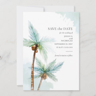 Modern Tropical Träd Watercolor Bröllop Spara Datumet