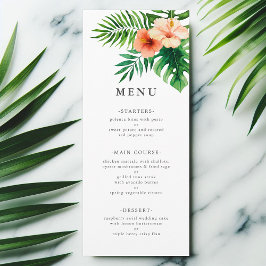 Modern Tropical Watercolor Blommigt Bröllop Meny