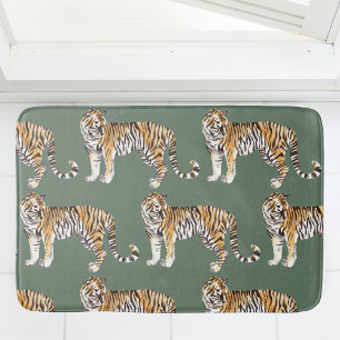 Modern Tropical Watercolor Tigers Vild Mönster Badrumsmatta