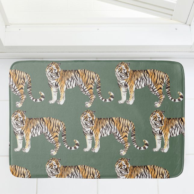 Modern Tropical Watercolor Tigers Vild Mönster Badrumsmatta (Skapare uppladdad)