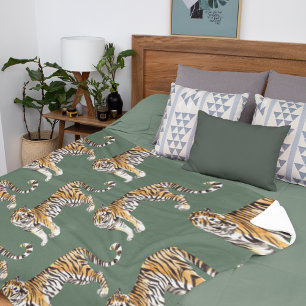 Modern Tropical Watercolor Tigers Vild Mönster Fleecefilt