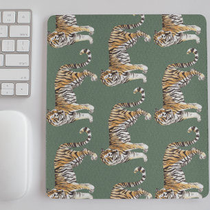 Modern Tropical Watercolor Tigers Vild Mönster Musmatta