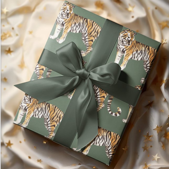 Modern Tropical Watercolor Tigers Vild Mönster Presentpapper (Skapare uppladdad)