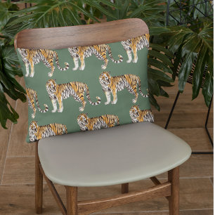 Modern Tropical Watercolor Tigers Vild Mönster Prydnadskudde