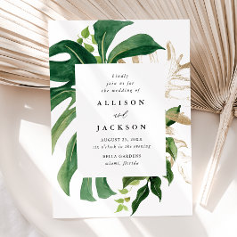 Modern Tropicala blad Guld Bröllop Inbjudningar