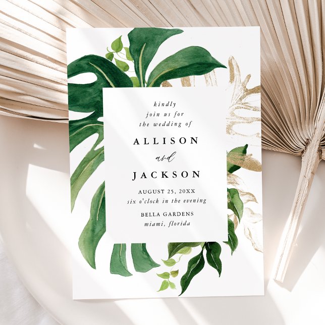 Modern Tropicala blad Guld Bröllop Inbjudningar (Skapare uppladdad)
