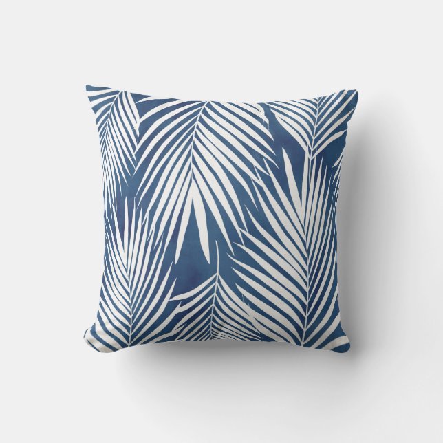 Modern Tropik Blue White Handflatan Löv utanför dö Kudde (Framsida)